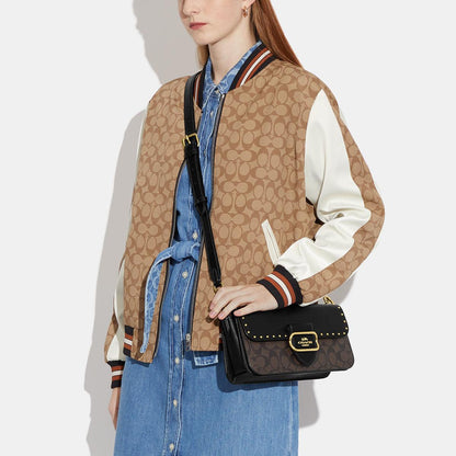 Morgan Shoulder Bag In Colorblock Signature Canvas With Rivets-CE563-Im/Brown Black Multi