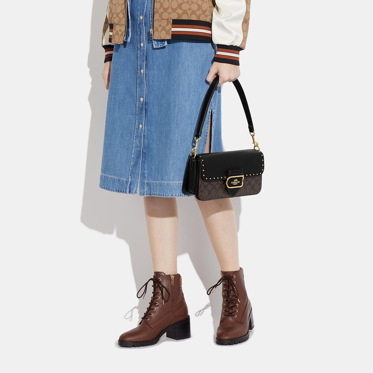 Morgan Shoulder Bag In Colorblock Signature Canvas With Rivets-CE563-Im/Brown Black Multi