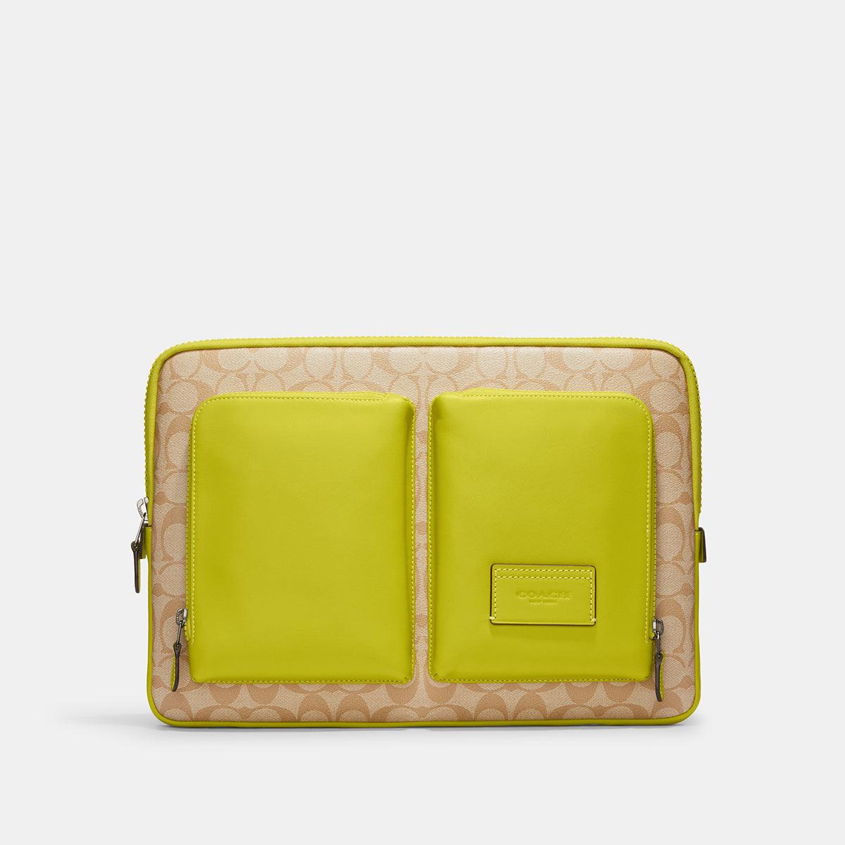 Utility Laptop Case In Colorblock Signature Canvas-CE701-Qb/Light Khaki/Key Lime
