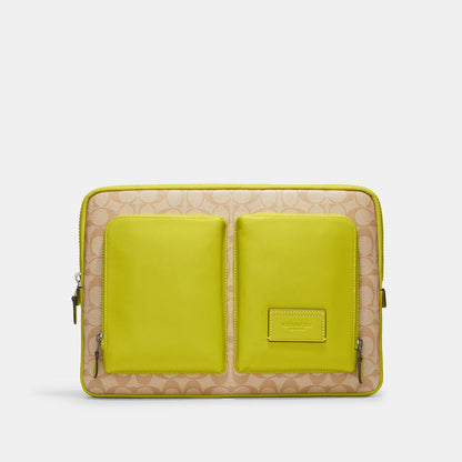 Utility Laptop Case In Colorblock Signature Canvas-CE701-Qb/Light Khaki/Key Lime