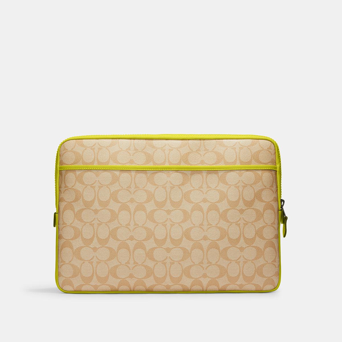 Utility Laptop Case In Colorblock Signature Canvas-CE701-Qb/Light Khaki/Key Lime