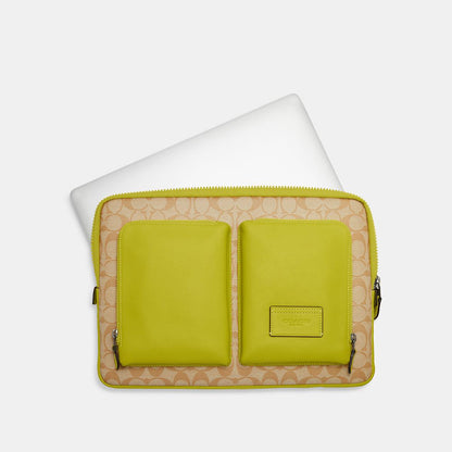 Utility Laptop Case In Colorblock Signature Canvas-CE701-Qb/Light Khaki/Key Lime