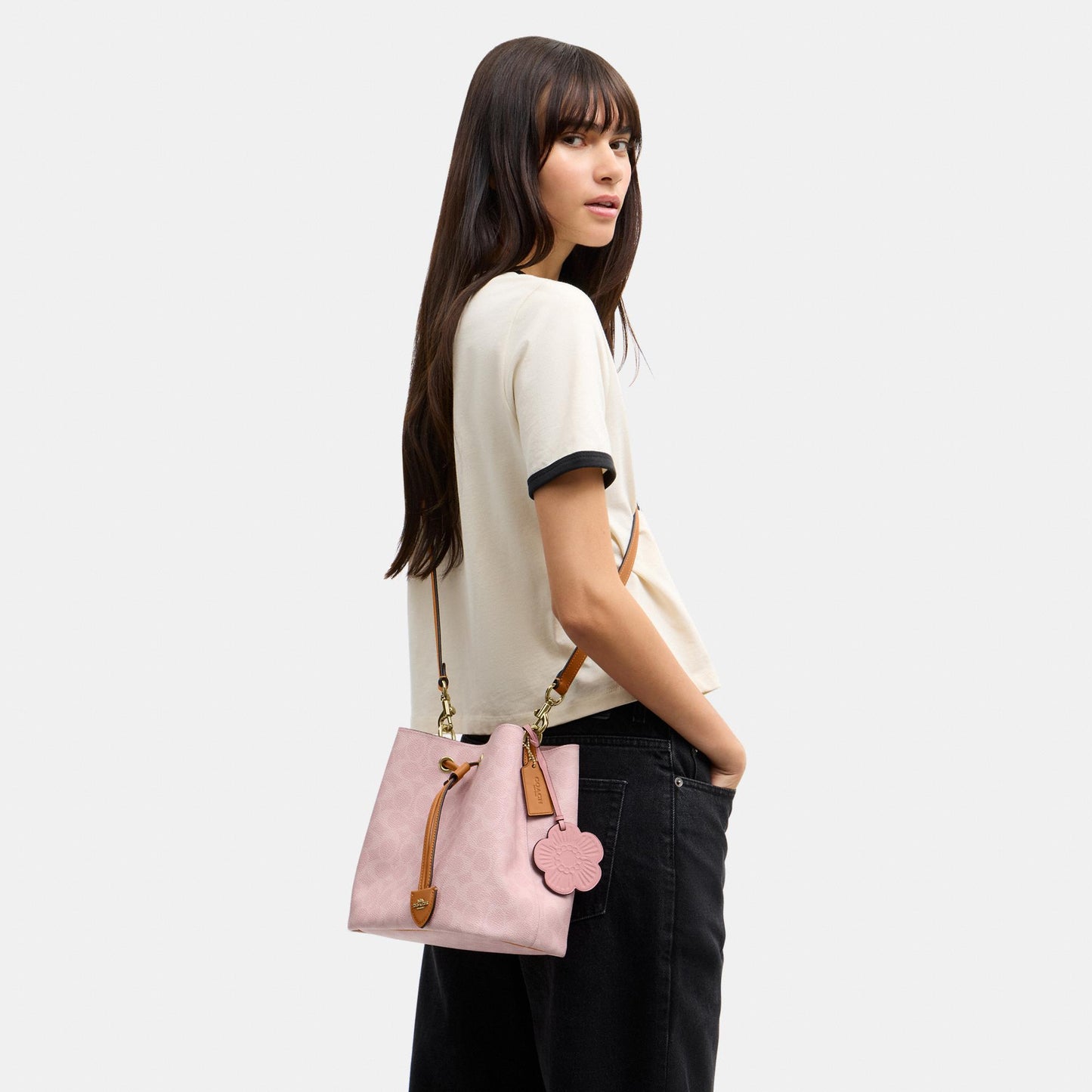 CEA23-Rowan Bucket Bag in Signature Canvas with Charms-Im/Powder Pink