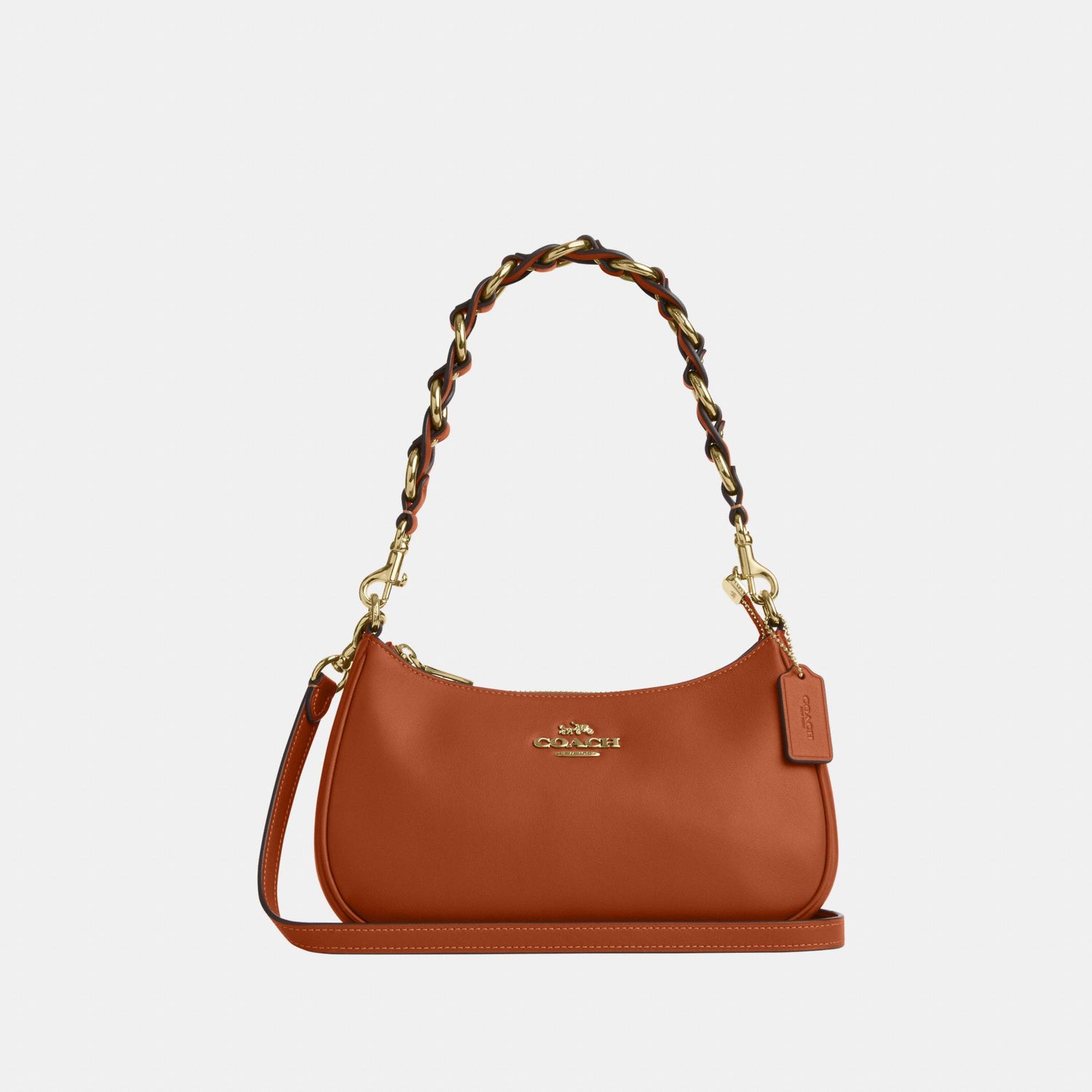 CEA66-Teri Shoulder Bag in Smooth Leather with Leathercraft Details-Im/Amber Brown