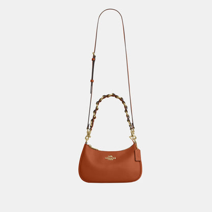 CEA66-Teri Shoulder Bag in Smooth Leather with Leathercraft Details-Im/Amber Brown