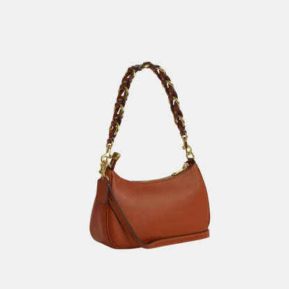 CEA66-Teri Shoulder Bag in Smooth Leather with Leathercraft Details-Im/Amber Brown