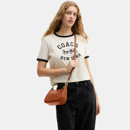 CEA66-Teri Shoulder Bag in Smooth Leather with Leathercraft Details-Im/Amber Brown