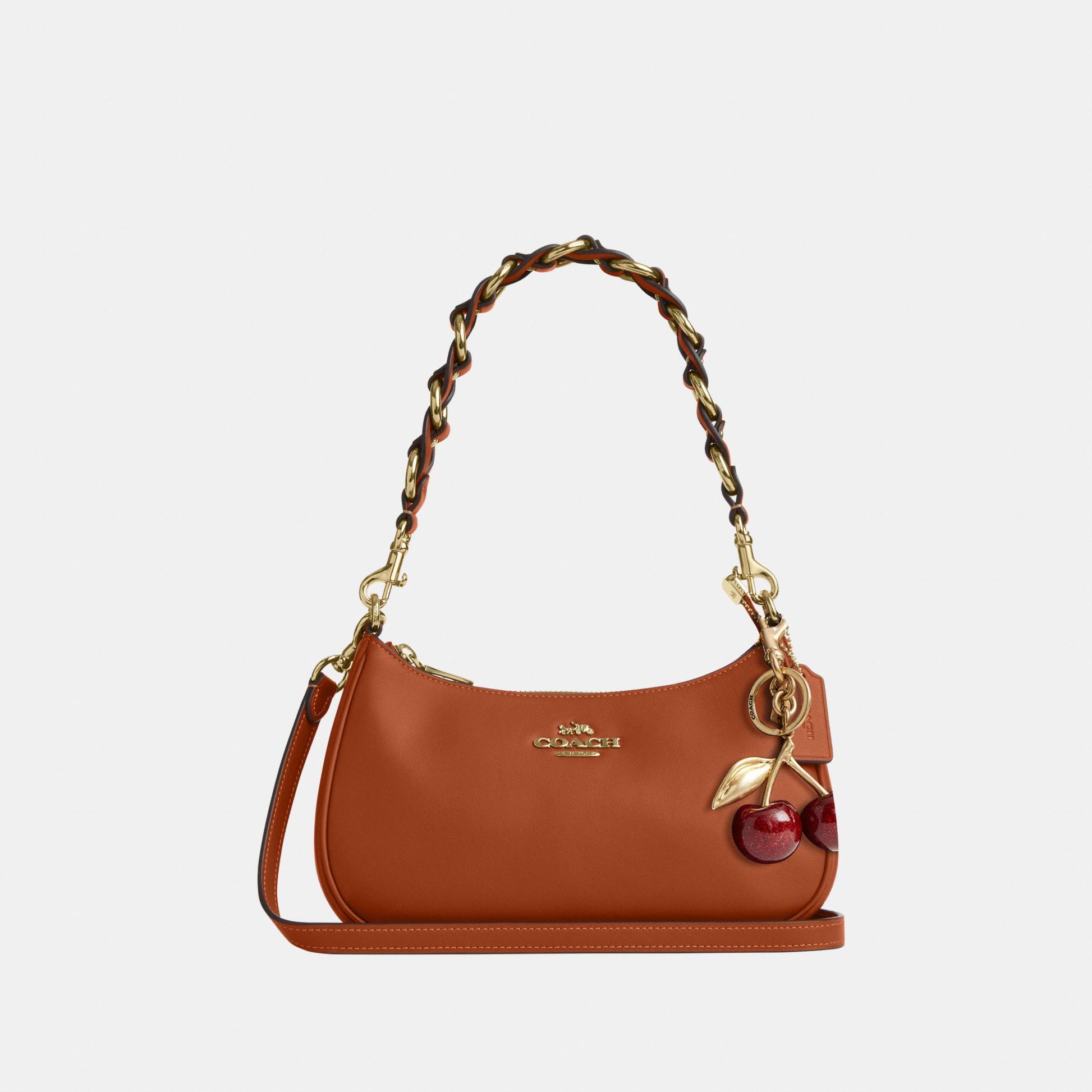 CEA66-Teri Shoulder Bag in Smooth Leather with Leathercraft Details-Im/Amber Brown
