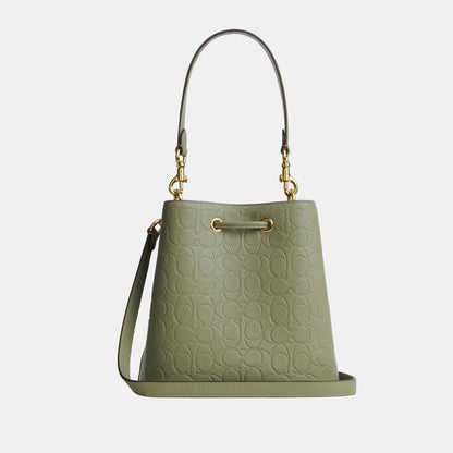 CEA96-Rowan Bucket Bag in Signature Pebbled Leather-Im/Pistachio