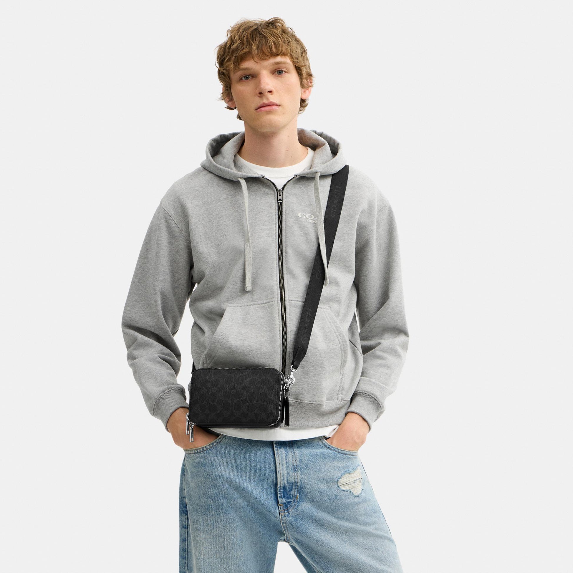 CEB31-Clinton Crossbody Bag in Signature Canvas-Black Signature