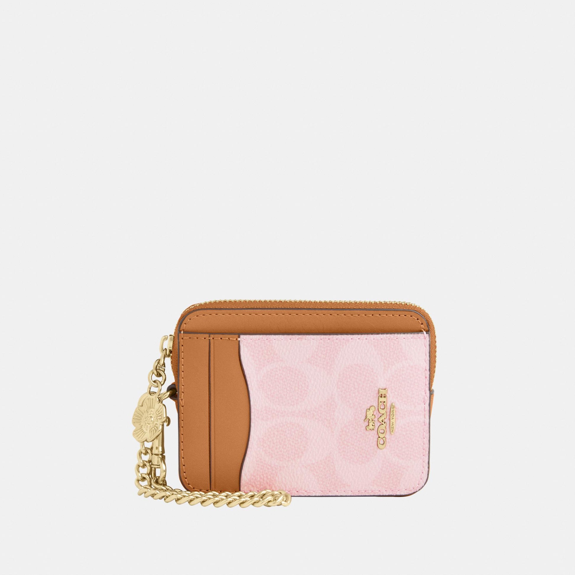 CEC50-Zip Card Case in Signature Canvas with Charm-Im/Powder Pink