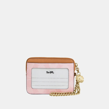CEC50-Zip Card Case in Signature Canvas with Charm-Im/Powder Pink