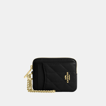 CEC51-Zip Card Case in Glazed Leather with Quilting-Im/Black