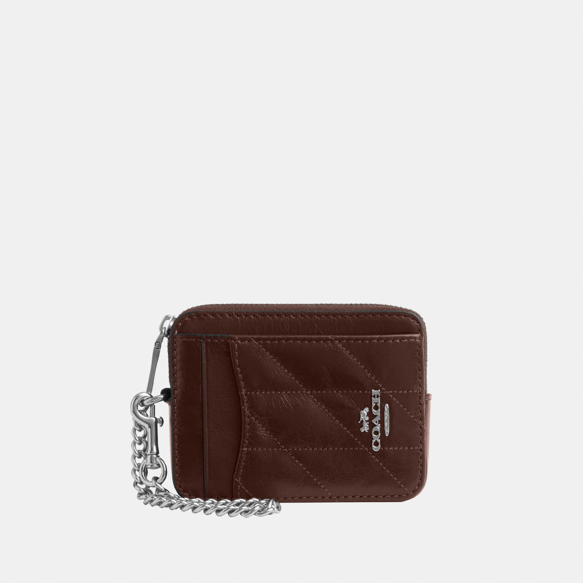 CEC51-Zip Card Case in Glazed Leather with Quilting-Sv/Maple
