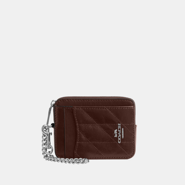 Zip Card Case in Glazed Leather with Quilting