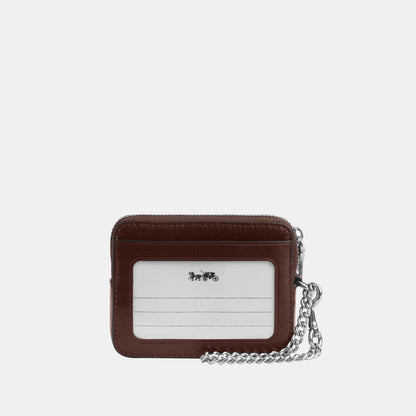 CEC51-Zip Card Case in Glazed Leather with Quilting-Sv/Maple