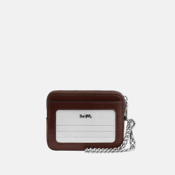 Zip Card Case in Glazed Leather with Quilting