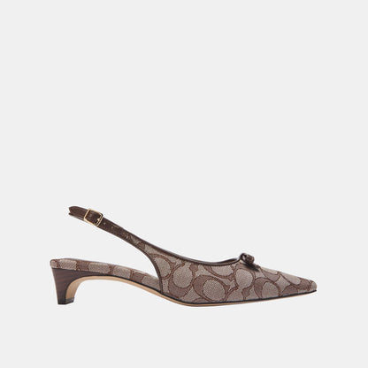 CEE13-Bow Slingback Heel in Signature Jacquard-Oak/Maple