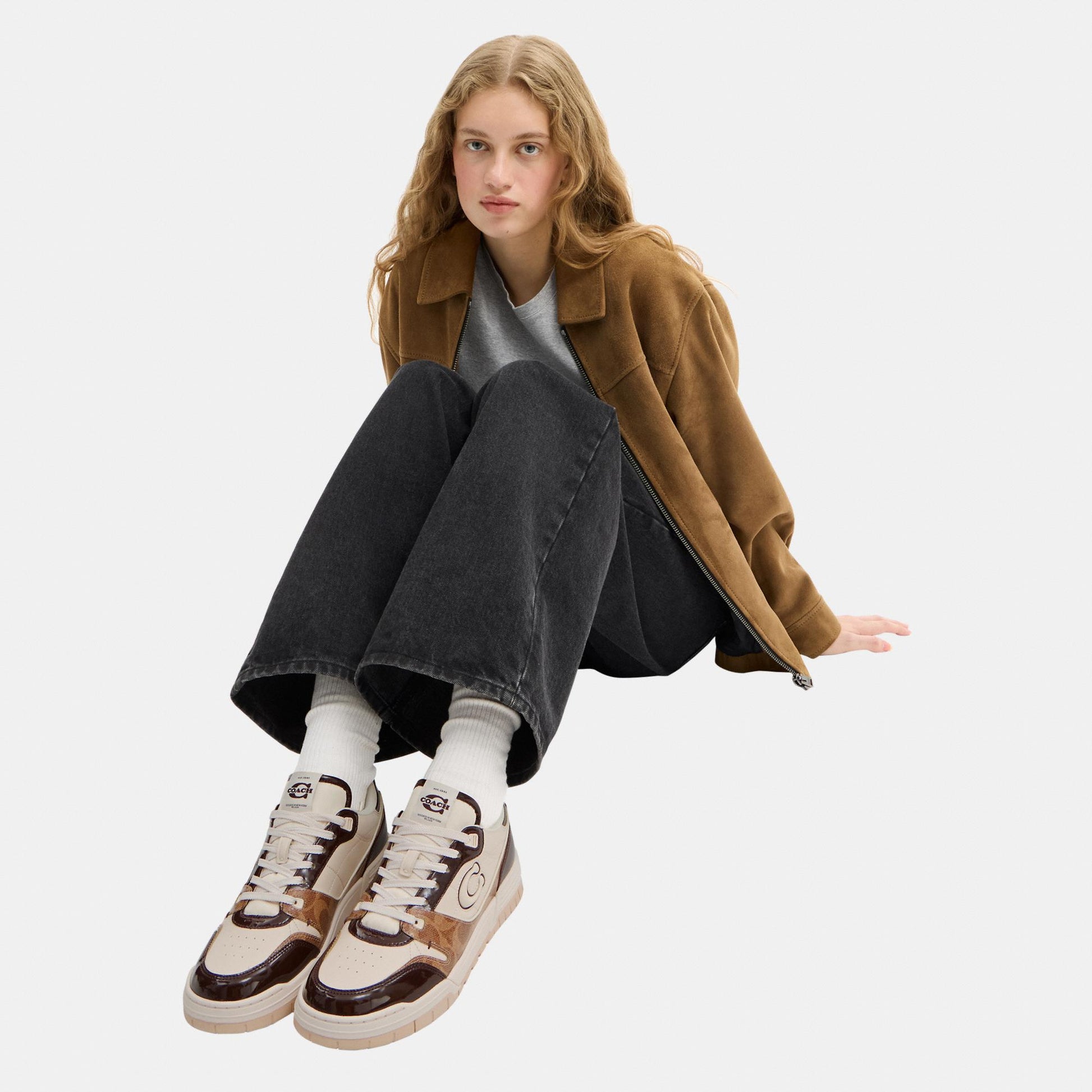 CEE45-Coach Soho Sneaker with Patent Signature-Brown/Maple