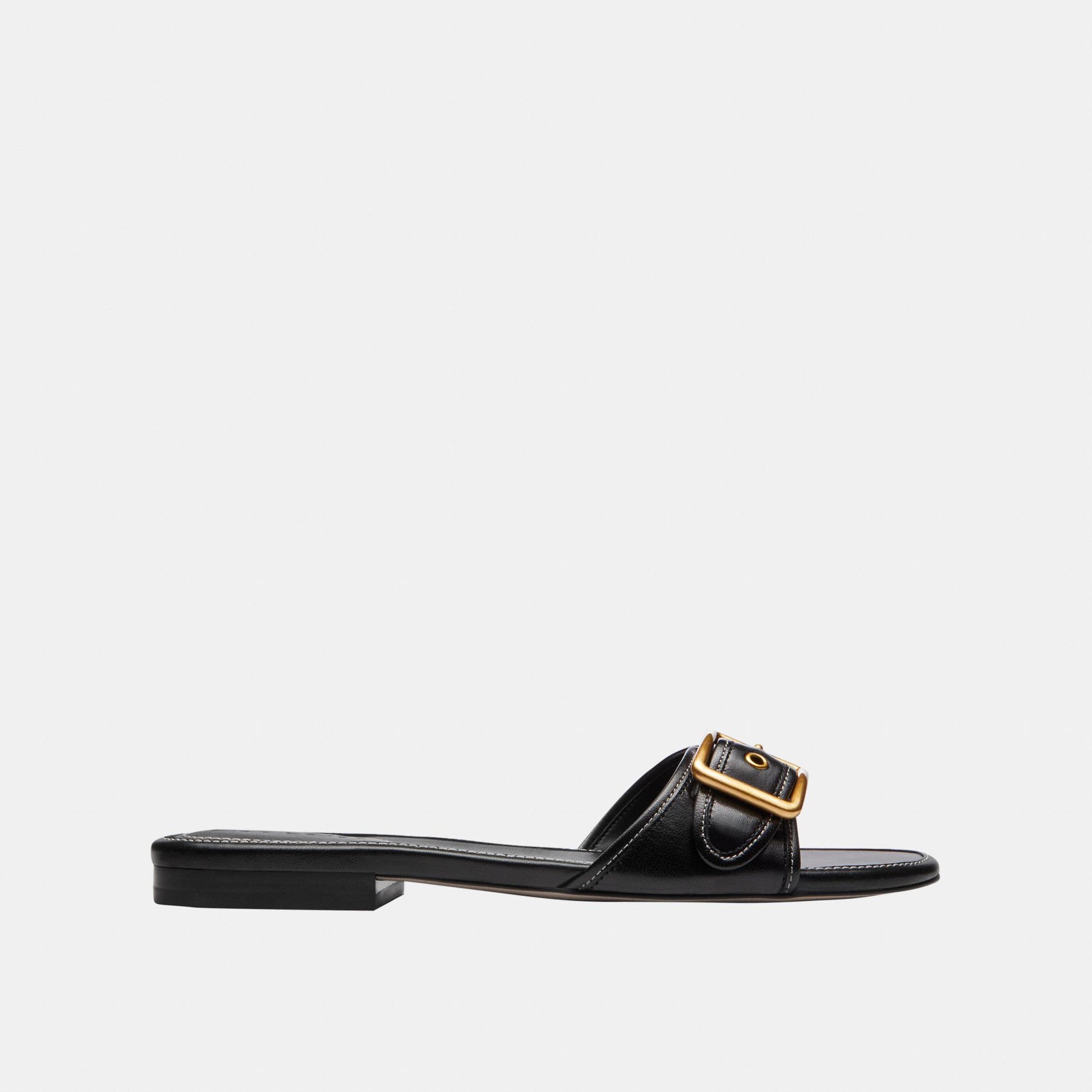 CEF11-Margot Leather Flat Sandal-Black