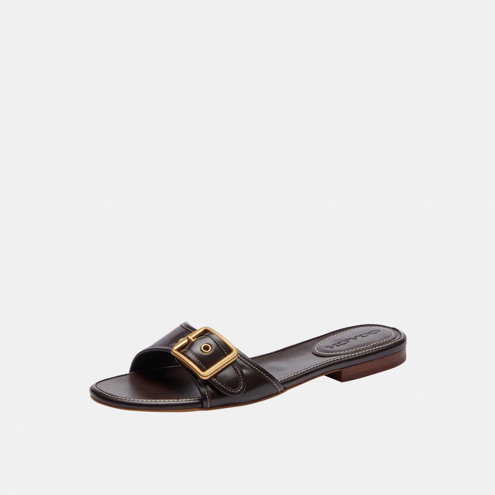 CEF11-Margot Leather Flat Sandal-Chocolate