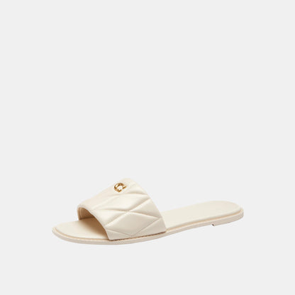 CEF42-Holly Quilted Leather Sandal-Chalk