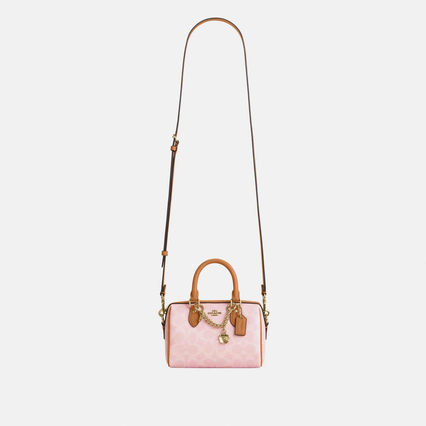 CEK79-Mini Rowan Crossbody in Signature Canvas with Heart Charm-Im/Powder Pink