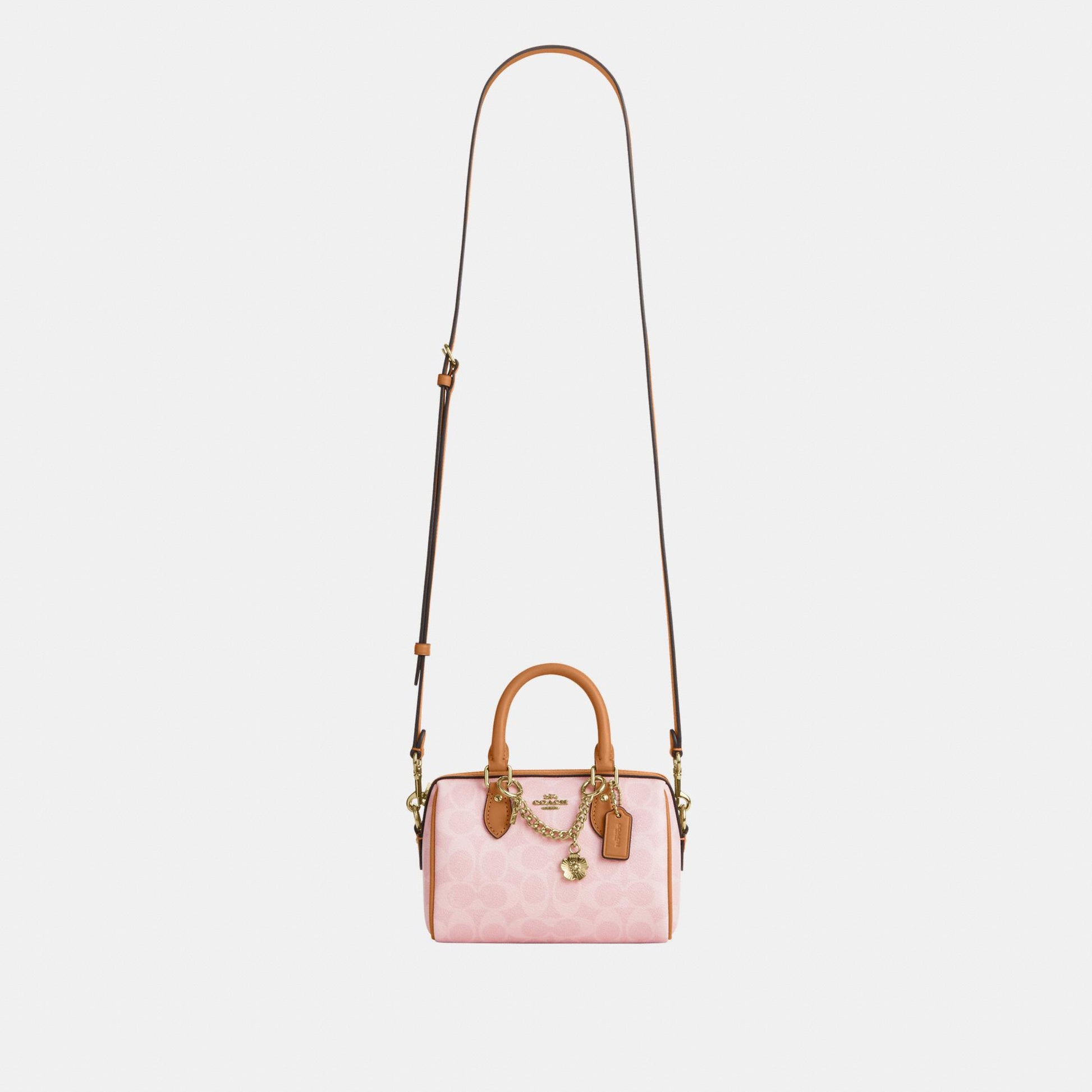 CEK79-Mini Rowan Crossbody in Signature Canvas with Heart Charm-Im/Powder Pink