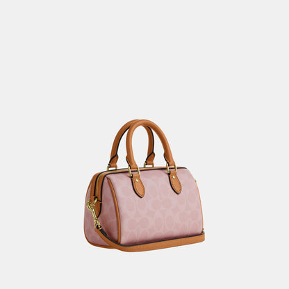 CEK79-Mini Rowan Crossbody in Signature Canvas with Heart Charm-Im/Powder Pink