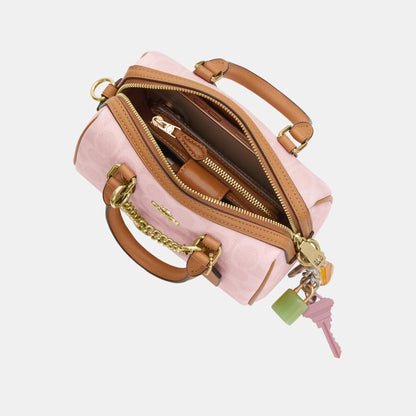CEK79-Mini Rowan Crossbody in Signature Canvas with Heart Charm-Im/Powder Pink