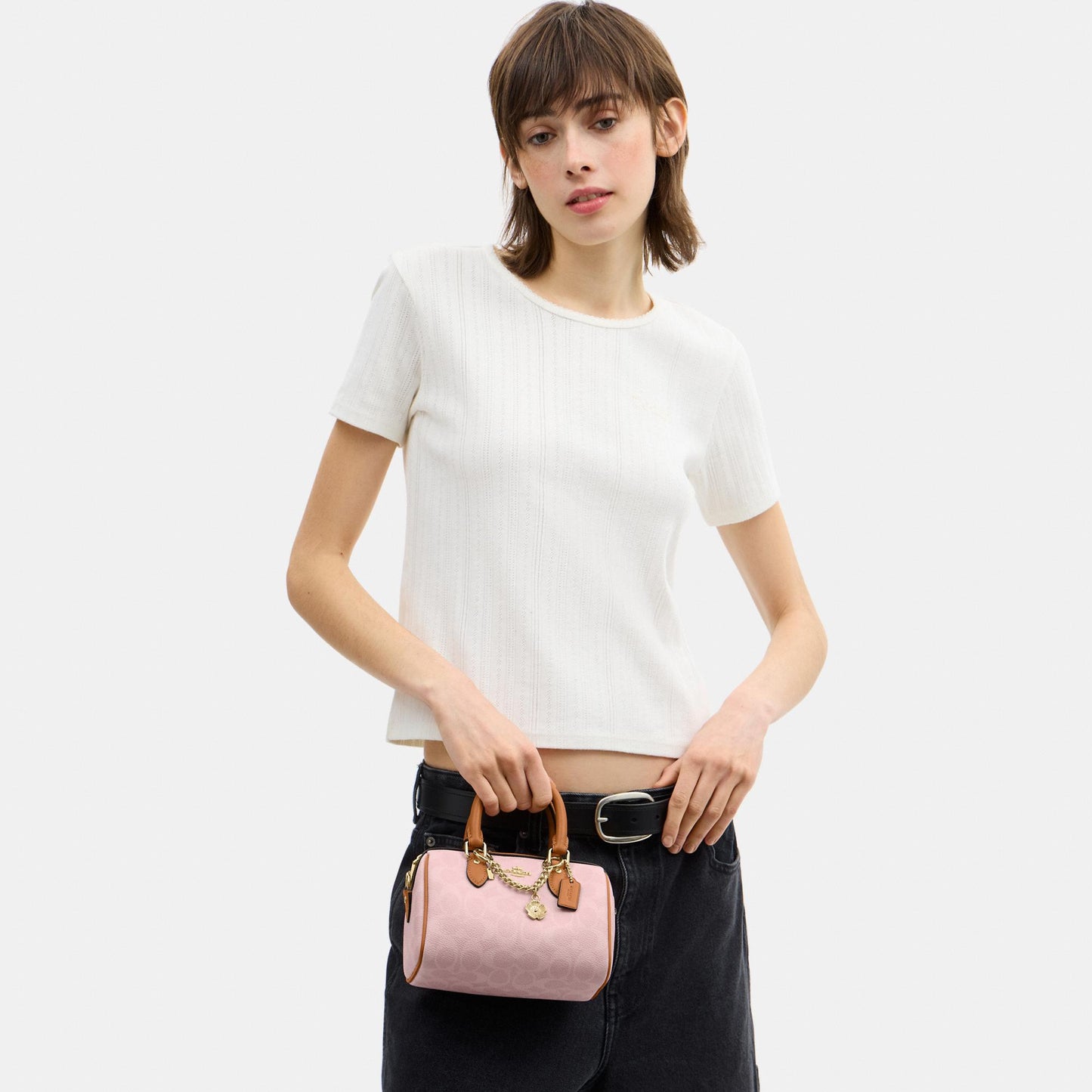 CEK79-Mini Rowan Crossbody in Signature Canvas with Heart Charm-Im/Powder Pink