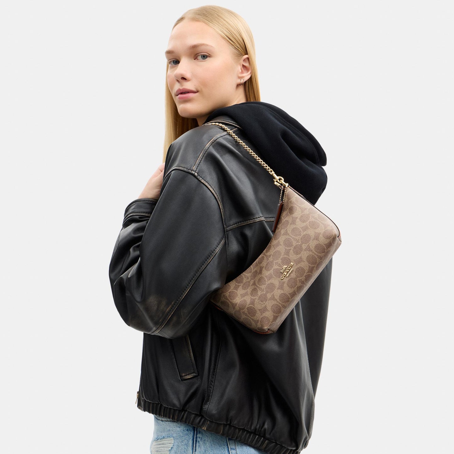 CEK80-Caitlin Shoulder Bag in Signature Canvas-Im/Tan/Brown