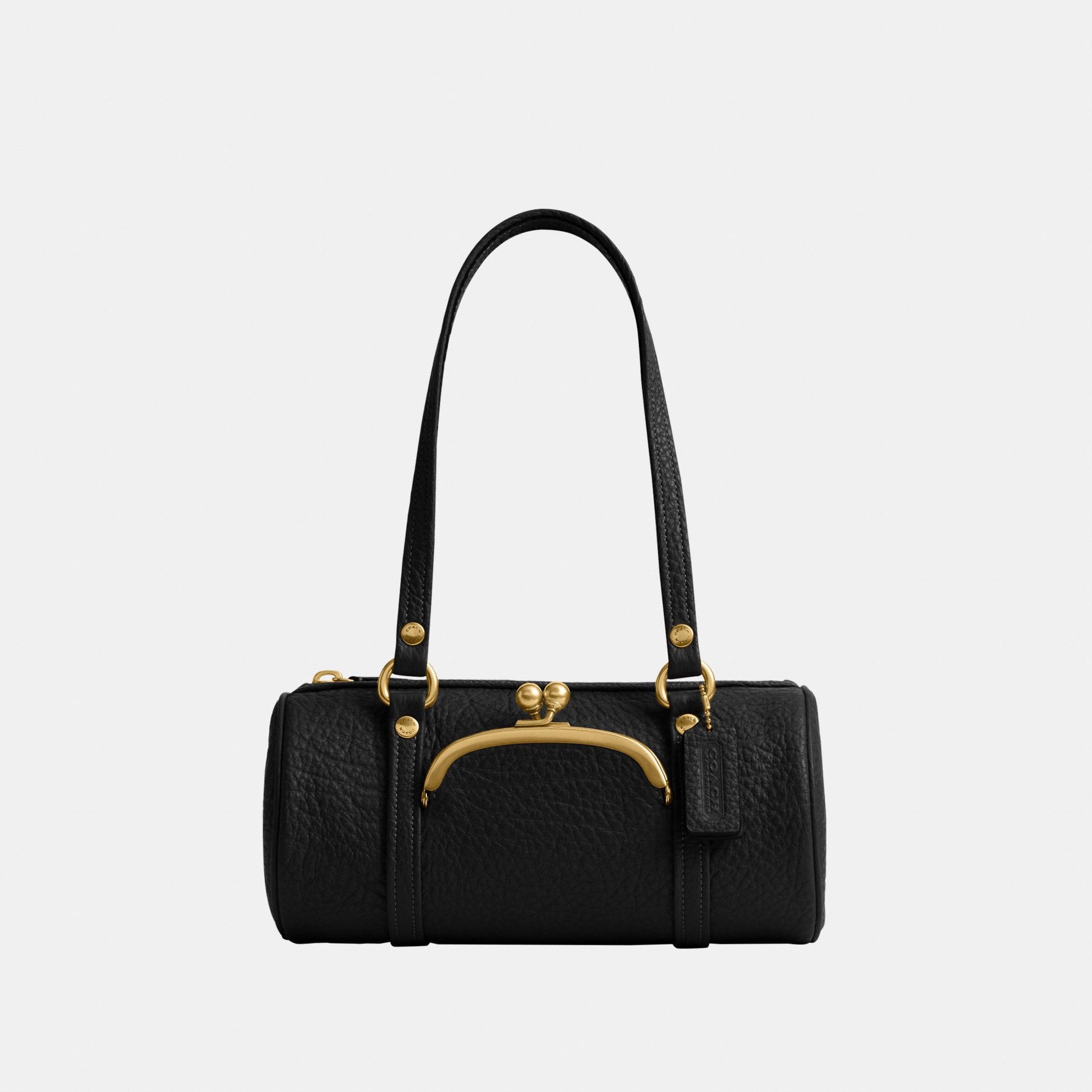 CEM05-The Coach Originals Textured Pebble Leather Kisslock Barrel Bag 28-B4/Black
