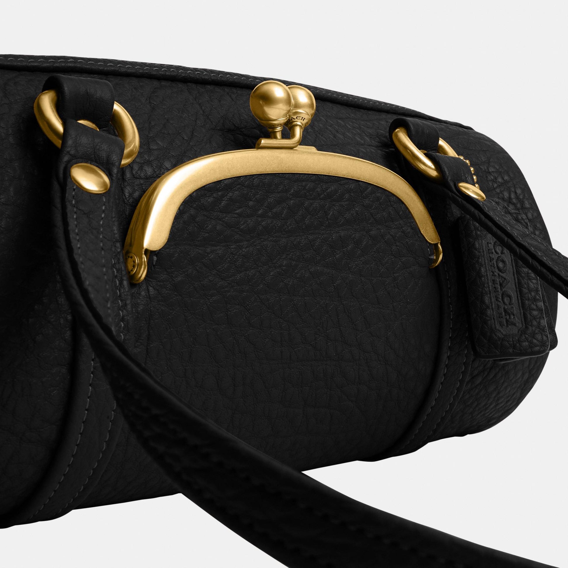 CEM05-The Coach Originals Textured Pebble Leather Kisslock Barrel Bag 28-B4/Black