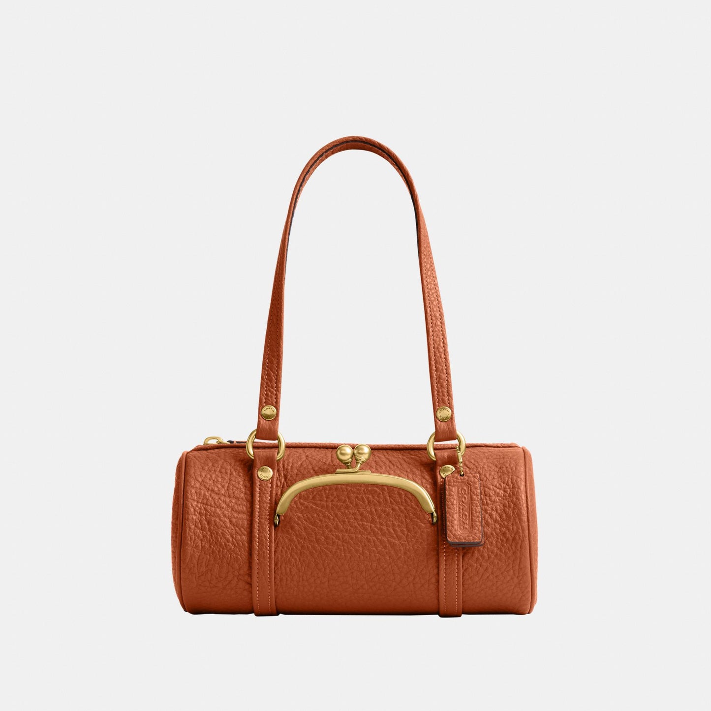 CEM05-The Coach Originals Textured Pebble Leather Kisslock Barrel Bag 28-B4/Amber Brown