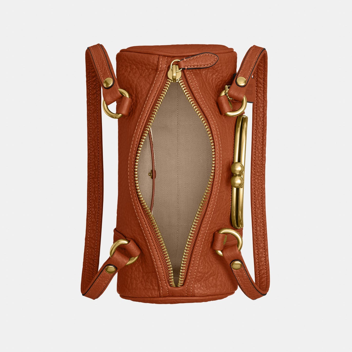 CEM05-The Coach Originals Textured Pebble Leather Kisslock Barrel Bag 28-B4/Amber Brown
