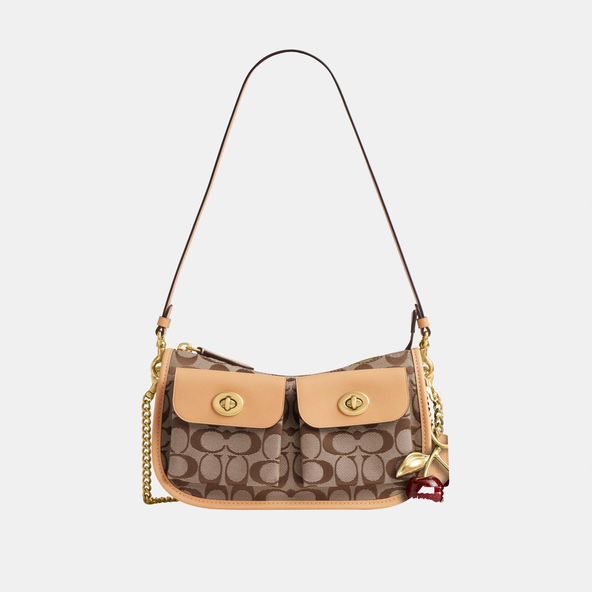 CEM79-Twin Turnlock Waverly Bag in Signature Jacquard-B4/Khaki Light Peach