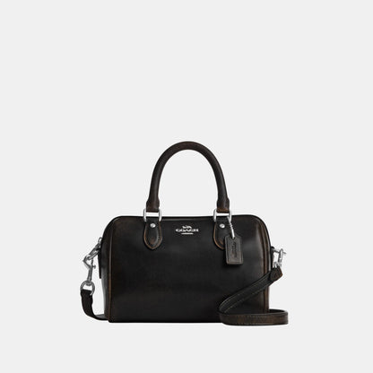 CEN22-Mini Rowan Crossbody Bag in Loved Leather-Sv/Black Brown