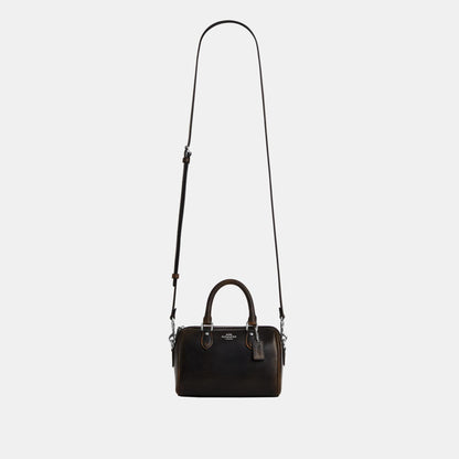 CEN22-Mini Rowan Crossbody Bag in Loved Leather-Sv/Black Brown