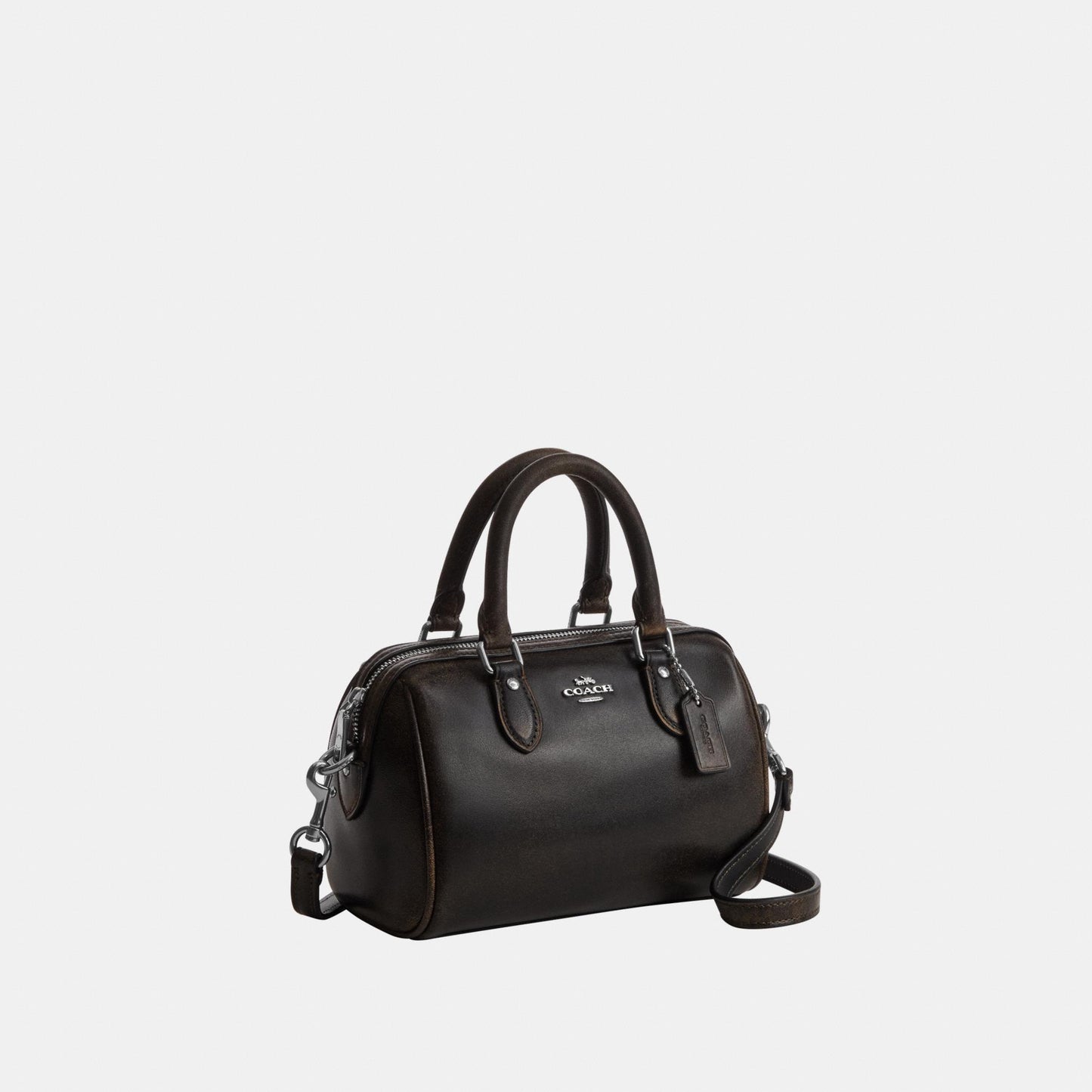 CEN22-Mini Rowan Crossbody Bag in Loved Leather-Sv/Black Brown