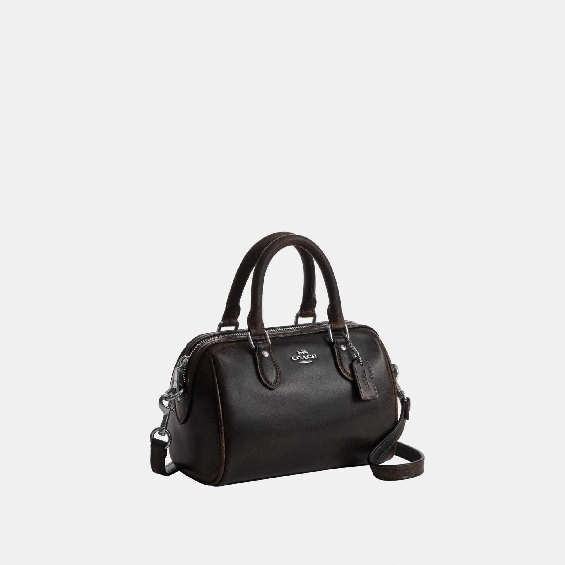 CEN22-Mini Rowan Crossbody Bag in Loved Leather-Sv/Black Brown