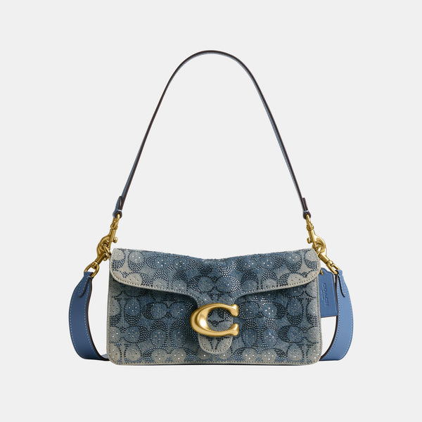 Tabby Shoulder Bag 26 in Regenerative Cotton Denim with Crystal Signature