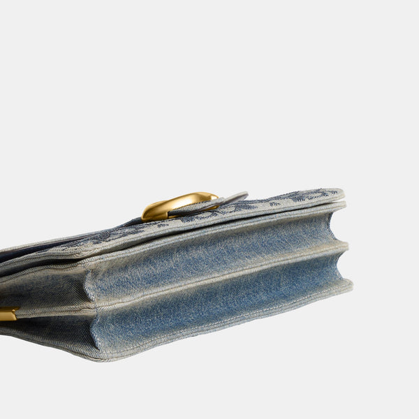 Tabby Shoulder Bag 26 in Regenerative Cotton Denim with Crystal Signature