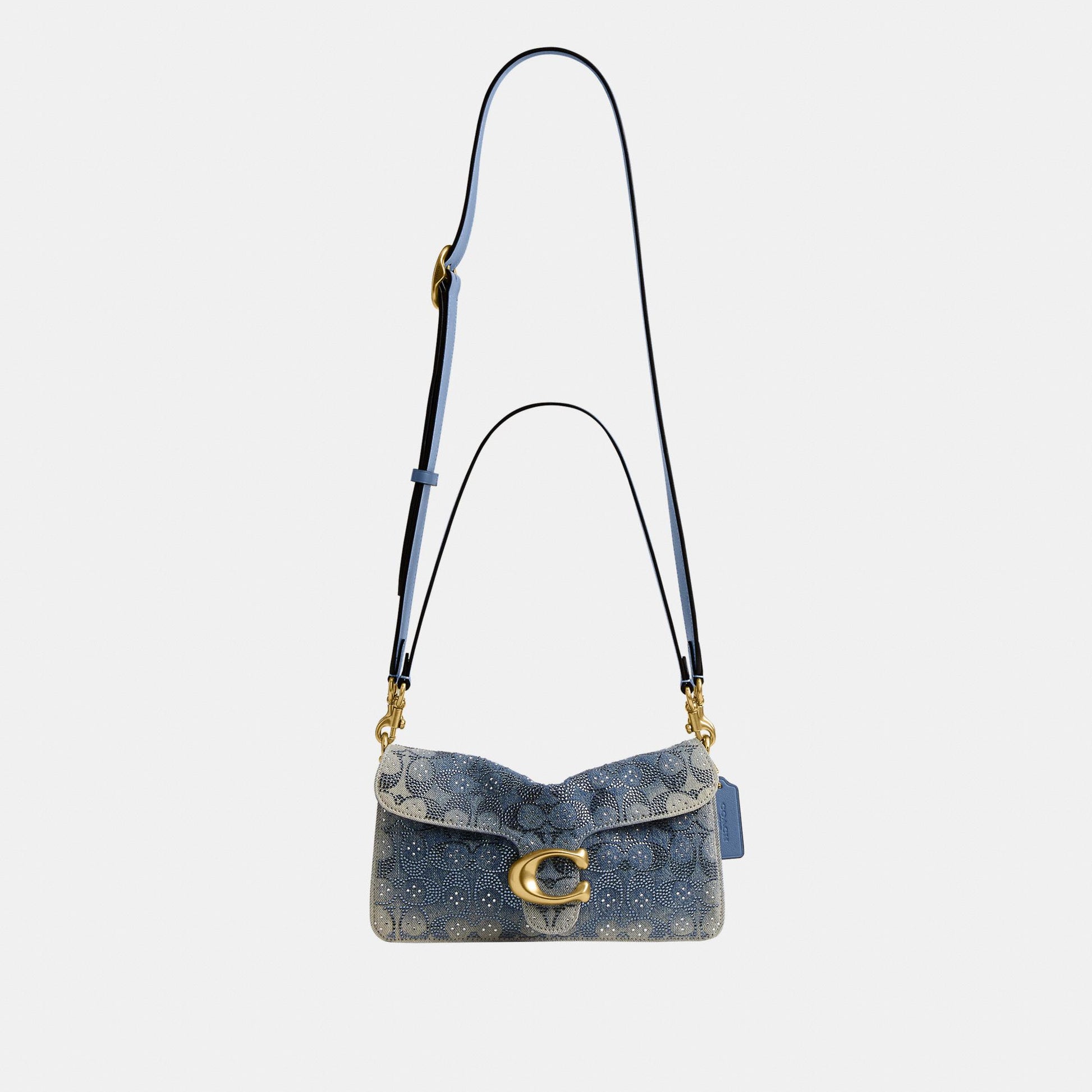 CEN85-Tabby Shoulder Bag 26 in Regenerative Cotton Denim with Crystal Signature-B4/Denim
