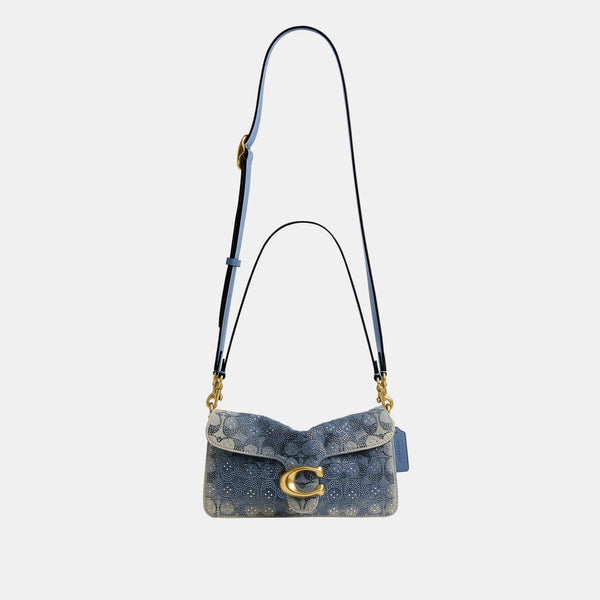 Tabby Shoulder Bag 26 in Regenerative Cotton Denim with Crystal Signature