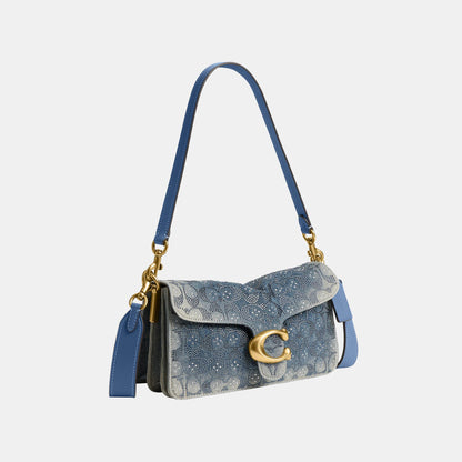 CEN85-Tabby Shoulder Bag 26 in Regenerative Cotton Denim with Crystal Signature-B4/Denim
