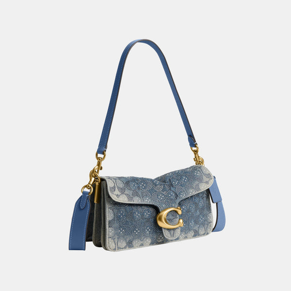 Tabby Shoulder Bag 26 in Regenerative Cotton Denim with Crystal Signature