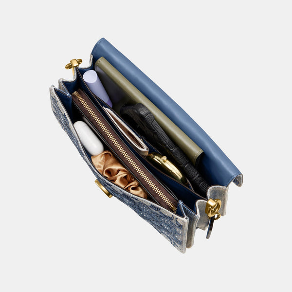 Tabby Shoulder Bag 26 in Regenerative Cotton Denim with Crystal Signature