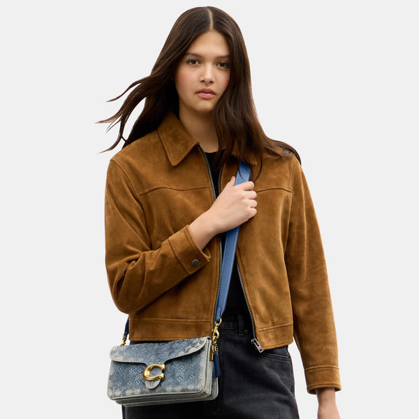 Tabby Shoulder Bag 26 in Regenerative Cotton Denim with Crystal Signature