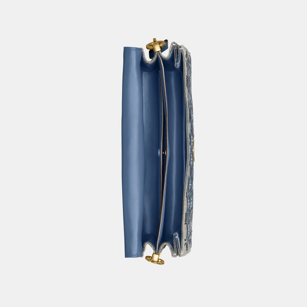 Tabby Shoulder Bag 26 in Regenerative Cotton Denim with Crystal Signature